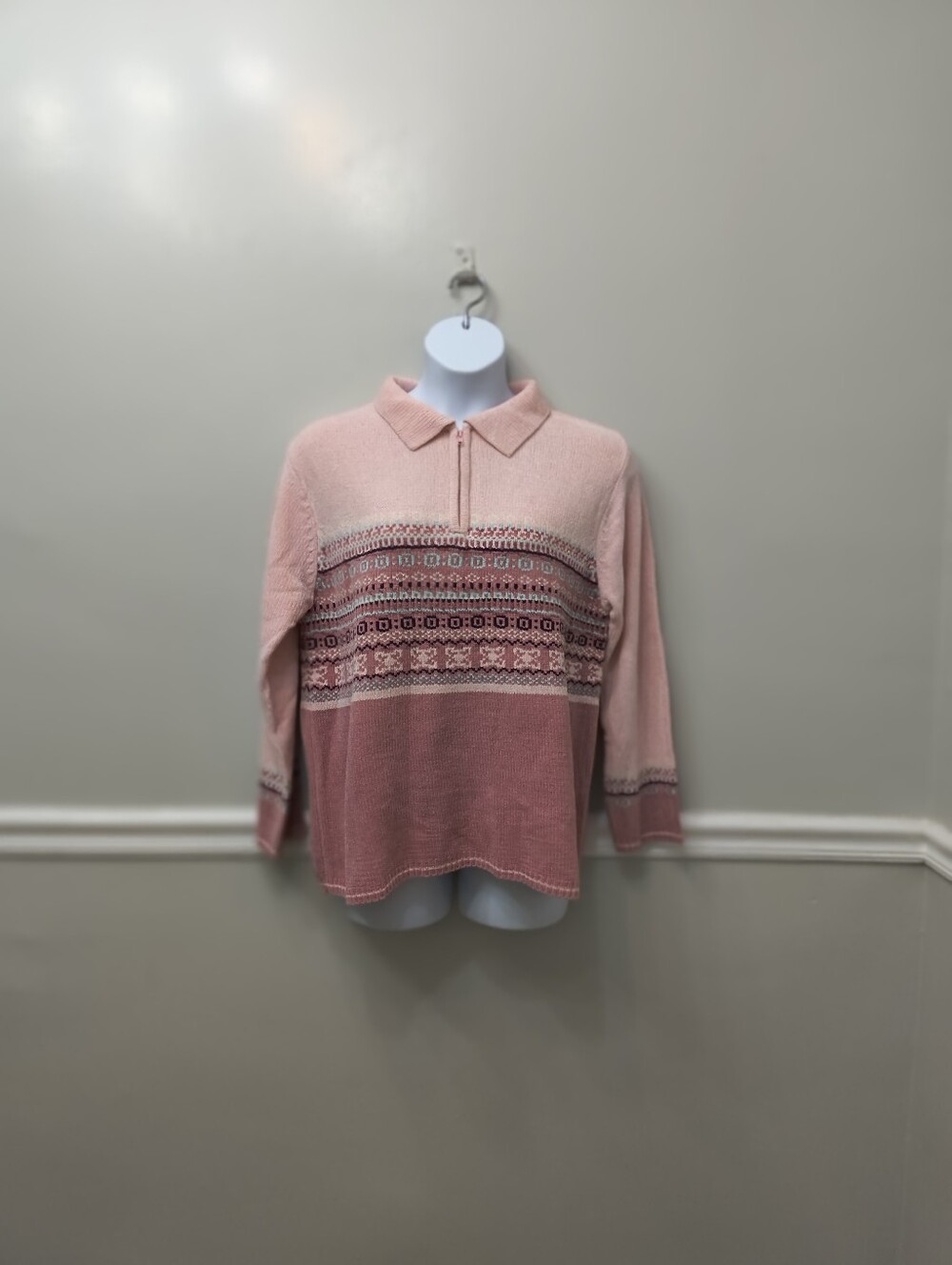 North Crest Fair Isle Geometric Quarter Zip Sweater Multicolor 2X Ski-Lodge Fall